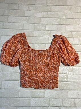 Abercrombie & Fitch Rust Orange Puff-Sleeve Smocked Top